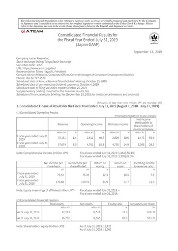 Miniature Ateam Bilan financier fy2019