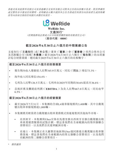 Thumbnail WeRide Half-year Report 2026-h1
