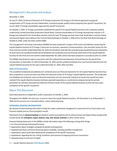 Thumbnail South Bow Quarterly Report 2024-q3