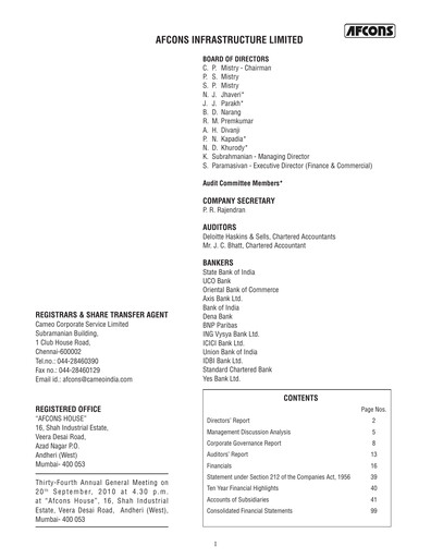 Thumbnail Afcons Infrastructure Annual Report 2009-2010