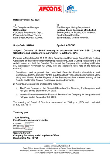 Vorschaubild Afcons Infrastructure Halbjahresbericht 2025-h1