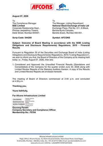 Thumbnail Afcons Infrastructure Quarterly Report 2026-q1