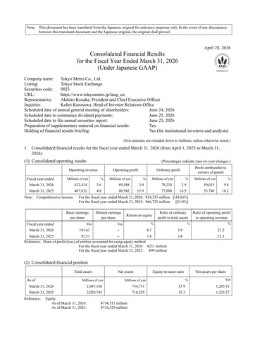 Thumbnail Tokyo Metro Financial Report fy2026