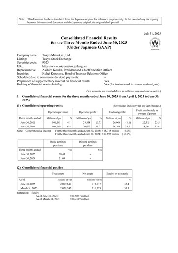 Thumbnail Tokyo Metro Quarterly Report 2026-q1