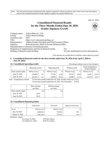 Thumbnail Tokyo Metro Quarterly Report 2027-q1