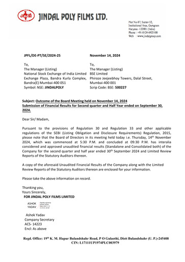 Thumbnail Jindal Poly Films
 Quarterly Report 2024-q2