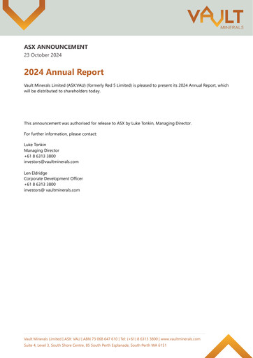 Thumbnail Vault Minerals Annual Report 2024