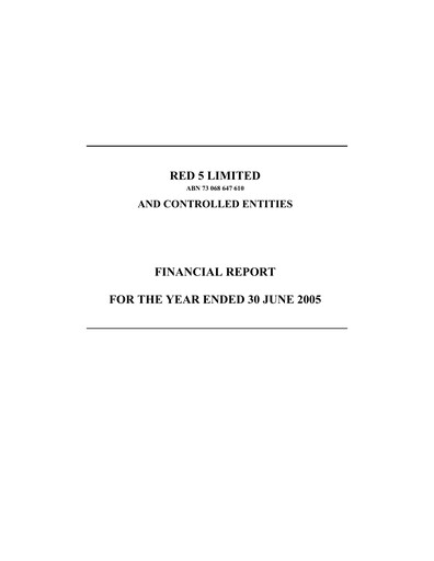Thumbnail Vault Minerals Financial Report fy2005