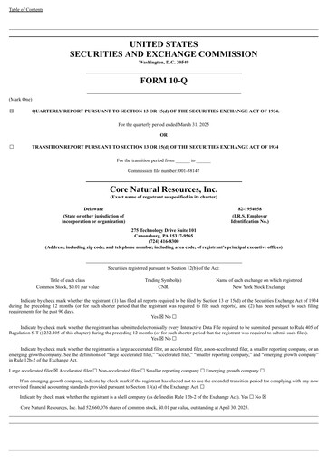 Thumbnail Core Natural Resources Quarterly Report 2025-q1