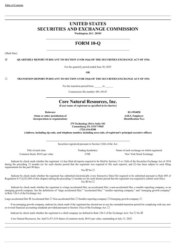 Thumbnail Core Natural Resources Quarterly Report 2025-q2