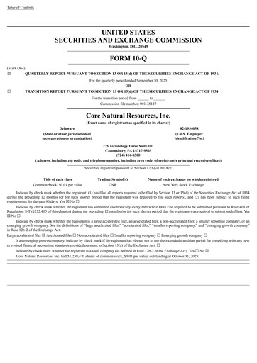 Thumbnail Core Natural Resources Quarterly Report 2025-q3