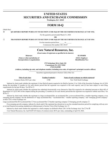 Thumbnail Core Natural Resources Quarterly Report 2026-q1
