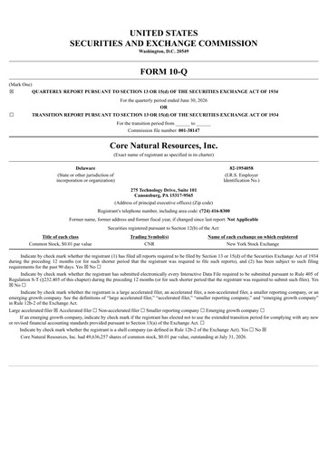Thumbnail Core Natural Resources Quarterly Report 2026-q2