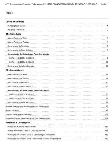 Thumbnail Taesa (Transmissora Aliança de Energia Elétrica) Financial Statement 2010