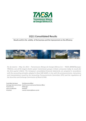 Miniature Taesa (Transmissora Aliança de Energia Elétrica) Rapport trimestriel 2011-q1