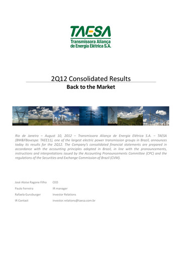 Miniature Taesa (Transmissora Aliança de Energia Elétrica) Rapport trimestriel 2012-q2