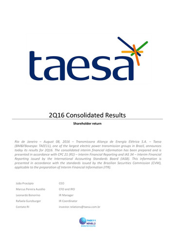 Miniature Taesa (Transmissora Aliança de Energia Elétrica) Rapport trimestriel 2016-q2
