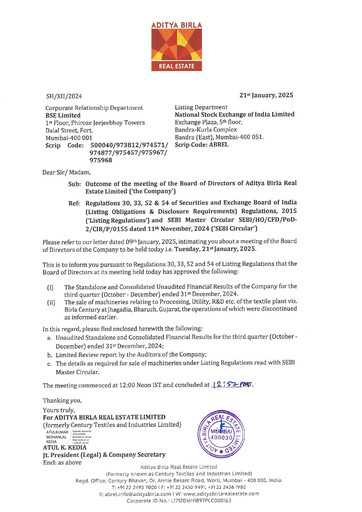 Thumbnail Aditya Birla Real Estate Quarterly Report 2024-q3