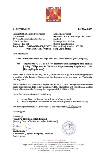 Thumbnail Aditya Birla Real Estate Quarterly Report 2025-q4