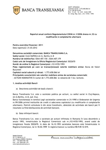 Miniature Banca Transilvania Rapport annuel 2011