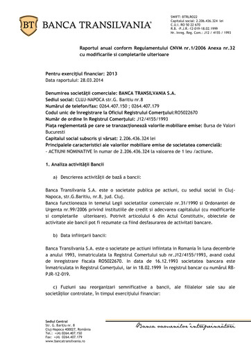 Miniature Banca Transilvania Rapport annuel 2013