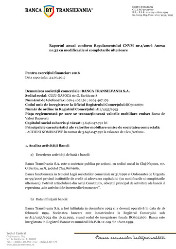 Miniature Banca Transilvania Rapport annuel 2016