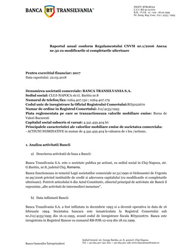 Miniature Banca Transilvania Rapport annuel 2017