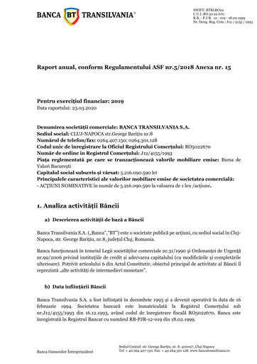 Miniature Banca Transilvania Rapport annuel 2019
