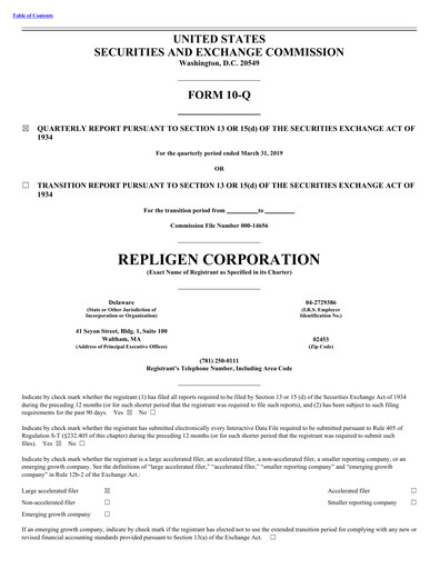Thumbnail Repligen
 Quarterly Report 2019-q1