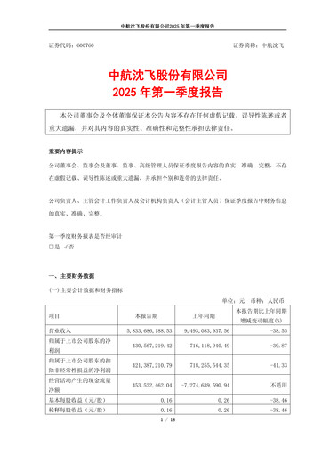Thumbnail AVIC Shenyang Aircraft Company Limited Quarterly Report 2025-q1
