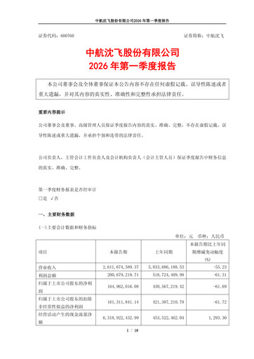 Thumbnail AVIC Shenyang Aircraft Company Limited Quarterly Report 2026-q1