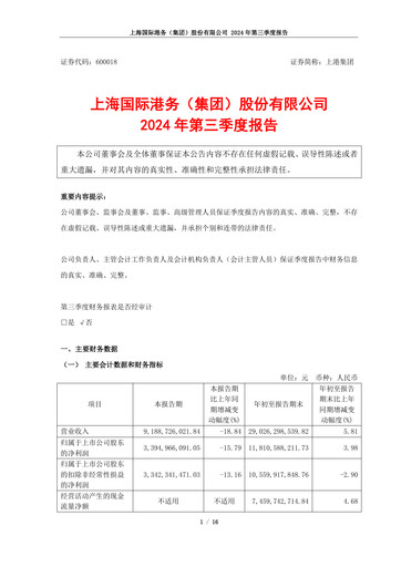 Miniature Shanghai International Port Group (SIPG) Rapport trimestriel 2024-q3