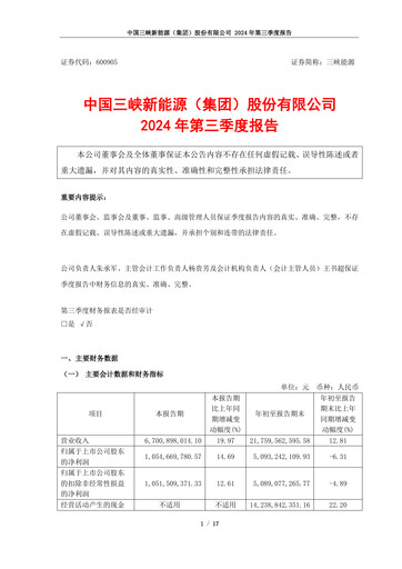 Miniature China Three Gorges Renewables Rapport trimestriel 2024-q3