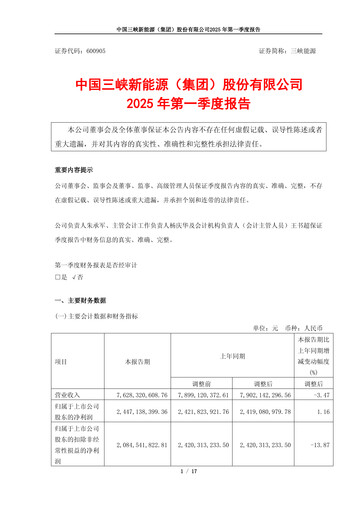 Miniature China Three Gorges Renewables Rapport trimestriel 2025-q1