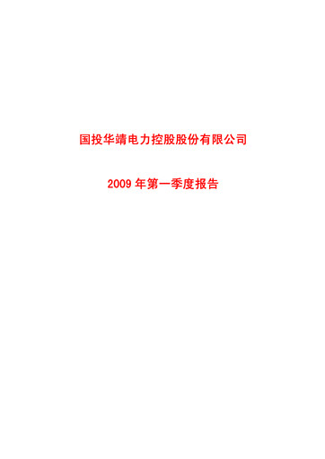 Thumbnail SDIC Power Holdings Quarterly Report 2009-q1
