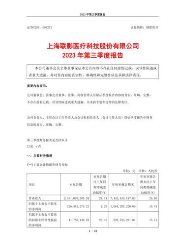 Miniature Shanghai United Imaging Healthcare Rapport trimestriel 2023-q3