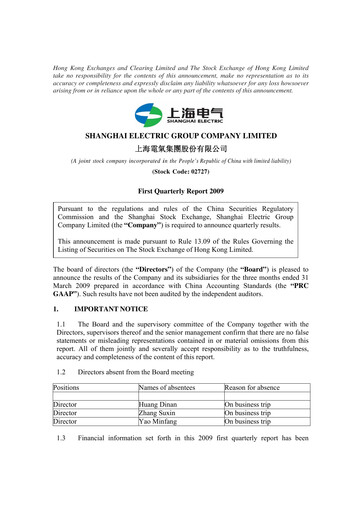 Miniature Shanghai Electric Group Rapport trimestriel 2009-q1
