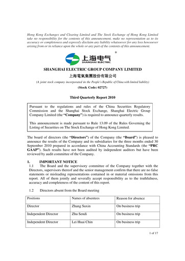 Miniature Shanghai Electric Group Rapport trimestriel 2010-q3