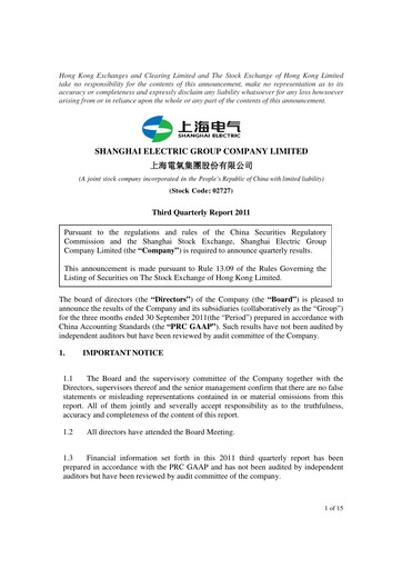 Miniature Shanghai Electric Group Rapport trimestriel 2011-q3