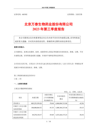 Thumbnail Beijing Wantai Biological Pharmacy Enterprise Quarterly Report 2023-q3