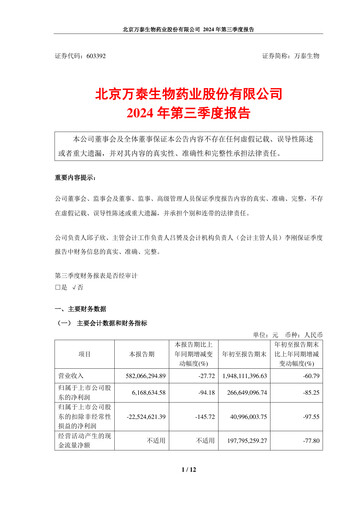 Thumbnail Beijing Wantai Biological Pharmacy Enterprise Quarterly Report 2024-q3