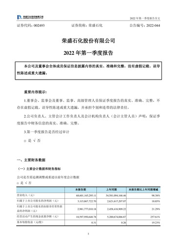 Thumbnail Rongsheng Petrochemical Quarterly Report 2022-q1