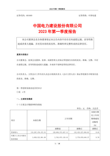 Thumbnail Power Construction Corporation of China Quarterly Report 2023-q1