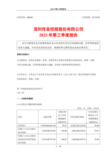 Thumbnail Shenzhen Transsion Holdings Quarterly Report 2023-q3