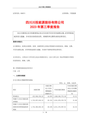 Thumbnail Sichuan Chuantou Energy Quarterly Report 2023-q3