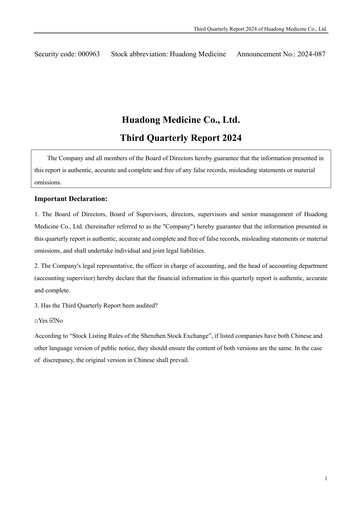 Thumbnail Huadong Medicine (HD Medicine) Quarterly Report 2024-q3