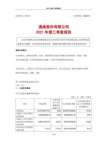 Vorschaubild Tongwei Co.,Ltd Quartalsbericht 2021-q3