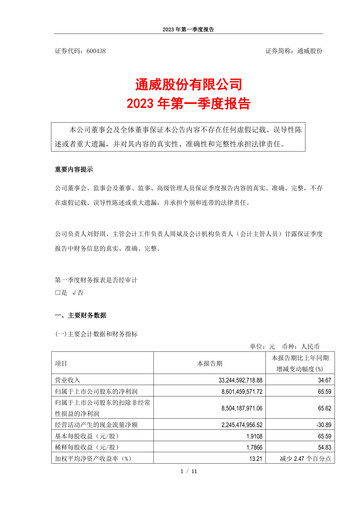 Vorschaubild Tongwei Co.,Ltd Quartalsbericht 2023-q1