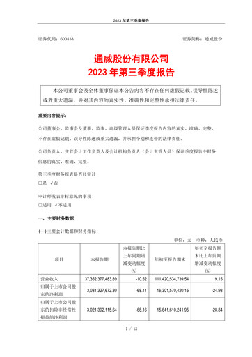 Vorschaubild Tongwei Co.,Ltd Quartalsbericht 2023-q3