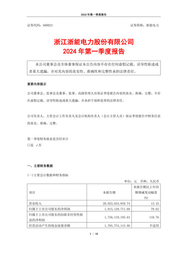 Vorschaubild Zhejiang Zheneng Electric Quartalsbericht 2024-q1